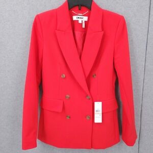 DKNY Double Breasted Peak Lapel Lined Red Blazer Suit Womens Size 2 NWT